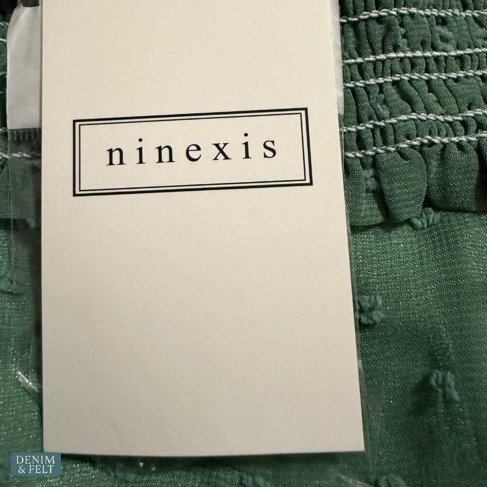 NEW Ninexis Sage Green Swiss Dot Off Shoulder Smocked Sleeve Summer Top Small - Picture 14 of 15